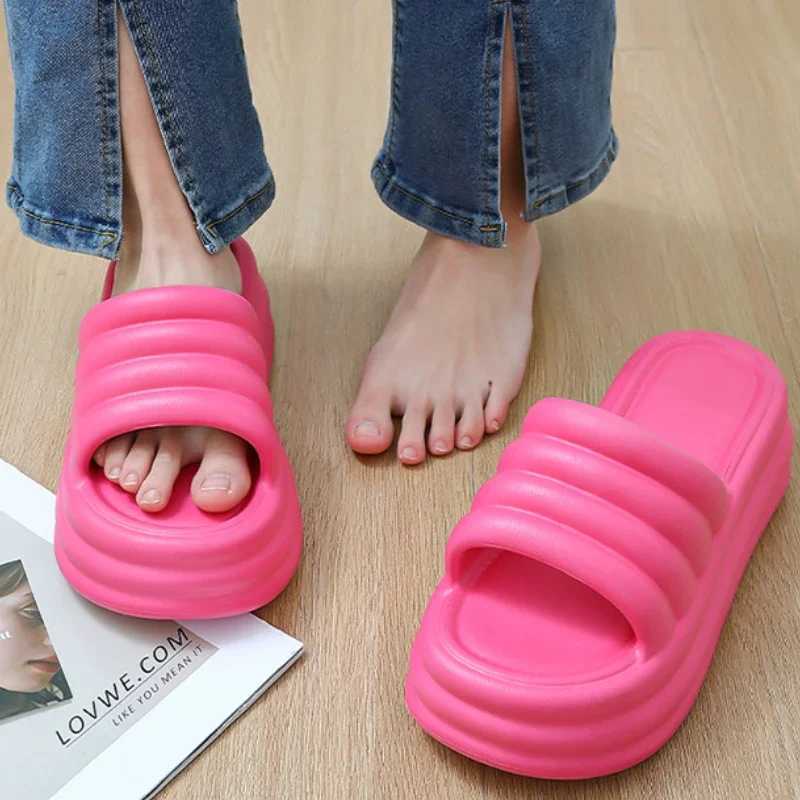 Womens summer pink short and chubby platform slider outdoor thick sole N slider flip open toe comfortable wedge high-heeled sandalsXJ250407