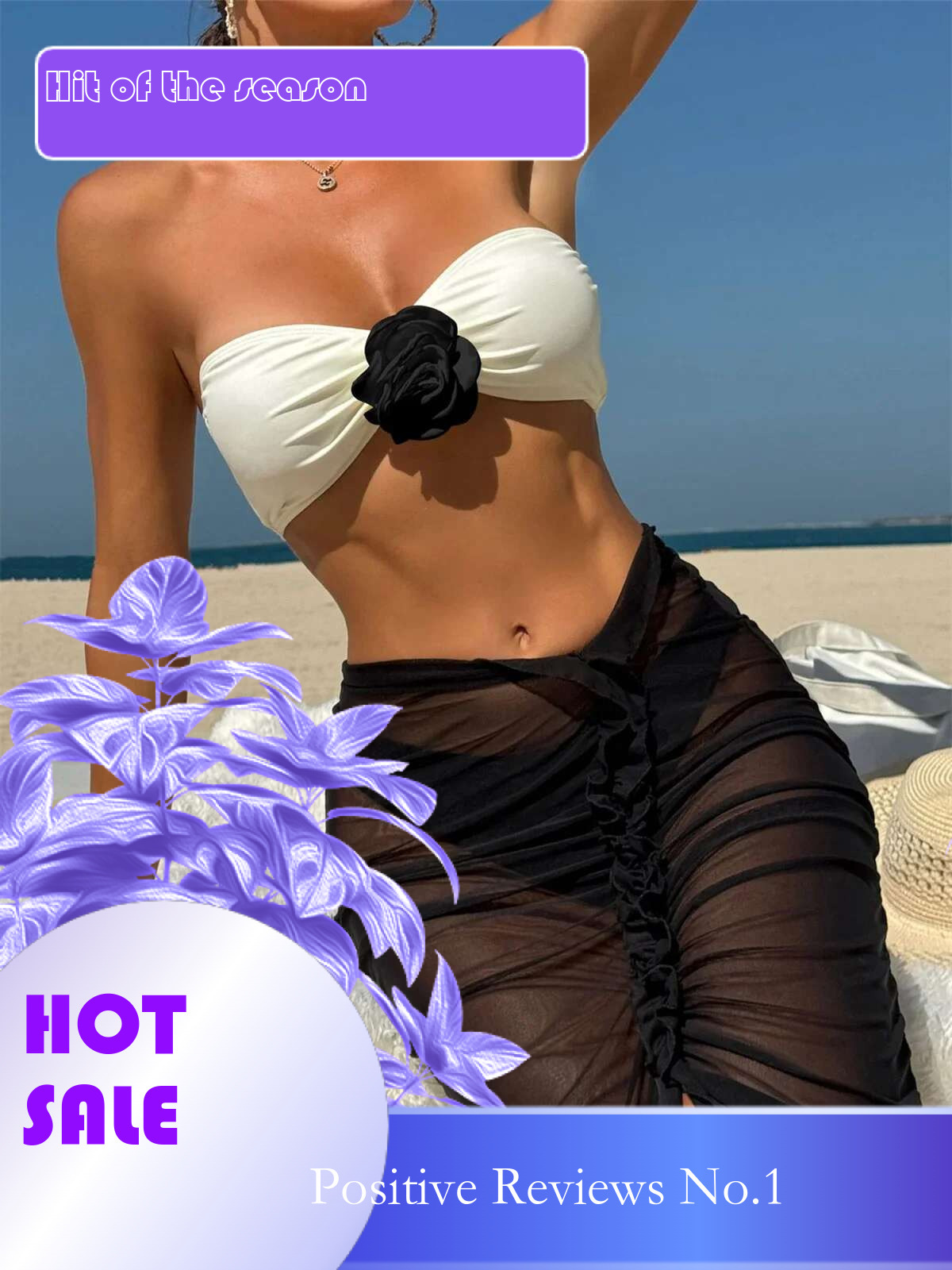 Dongdumaoyi Sexy D Floral Bandeau Bikini Set Women Black White Patchwork Skirt Piece Swimsuit Beach Bathing Suit High Waist Swimwear