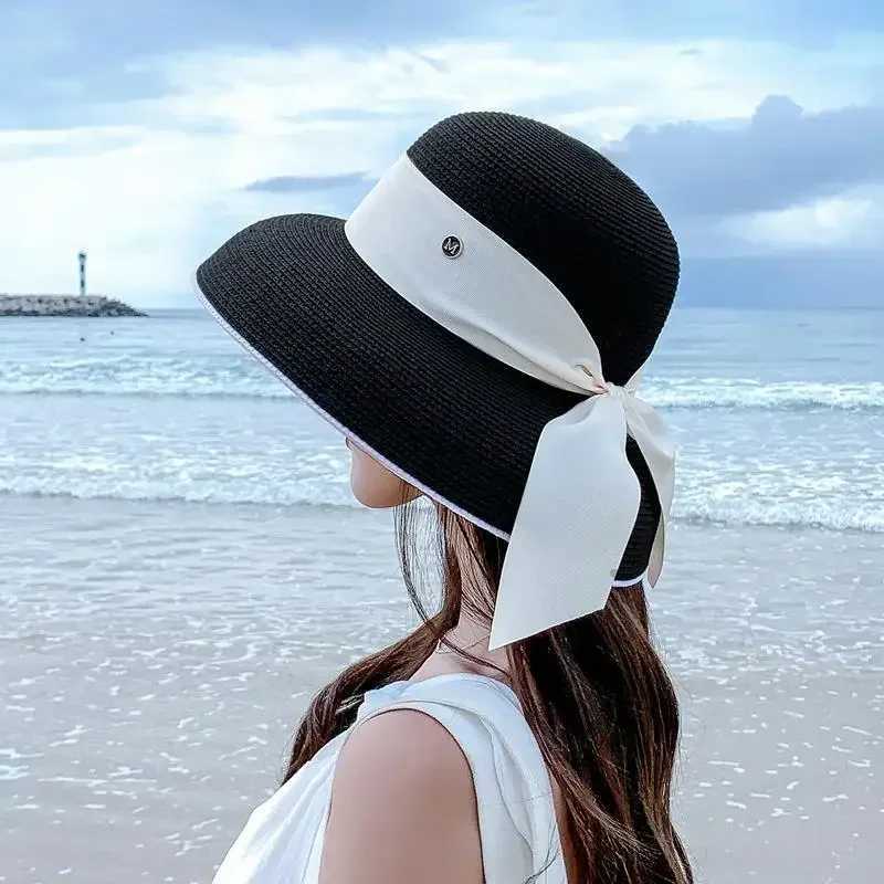 Women Cap Beach Hat Hepburn Style Bucket Hats Summer Retro Design Travel Sunscreen Straw-hat Sunshade Fisherman Caps Sun Helmet Z250407