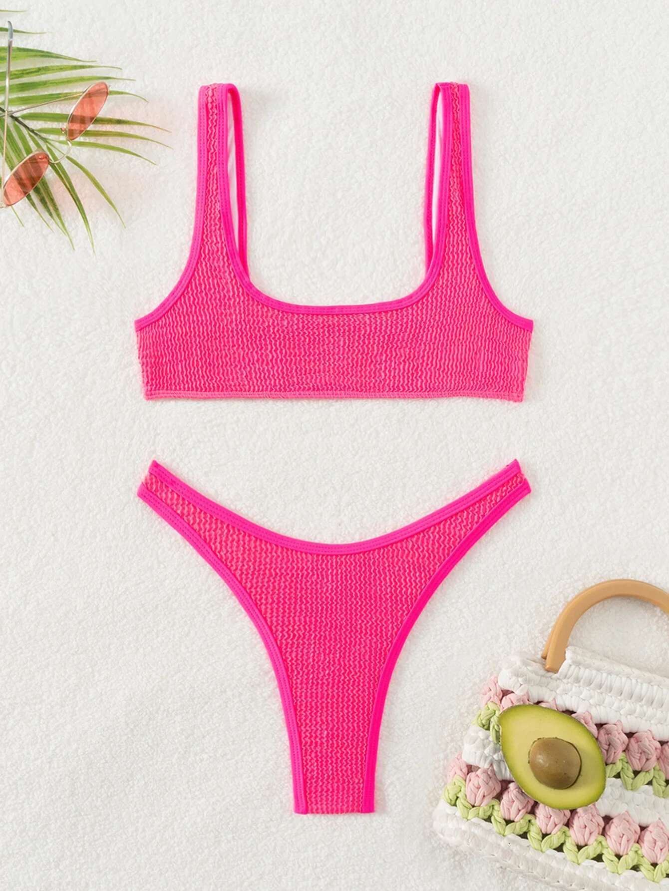 Dongdumaoyi Swimwear Women Sexy Neon Hot Pink Push Up Micro Bikini Brazilian High Elastic Beach Bathing Suit Thong Swimsuit Biquini