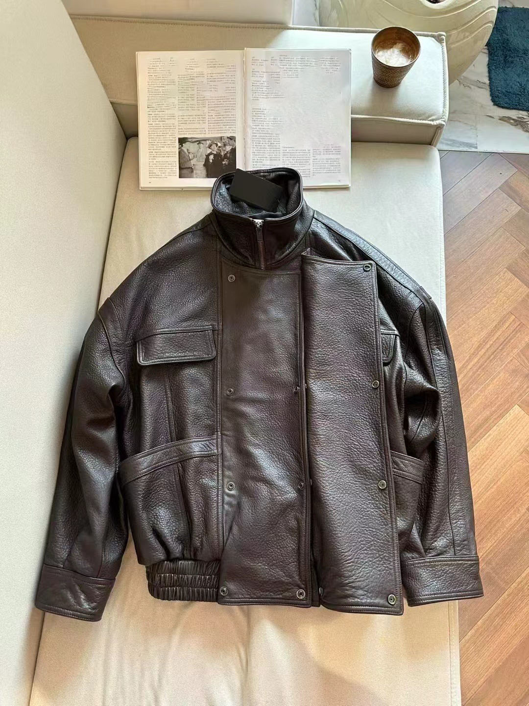 Designer jacket men Leather jacket coat Autumn and Winter Leather Jacket with Stand-up Collar Mid-length Loose Fit Motorcycle Style Vintage Sheepskin Coat