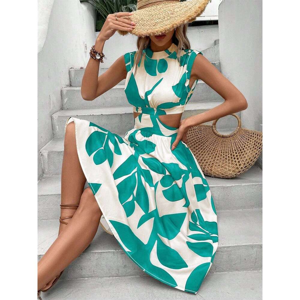 Women Designer Clothing Birthday Dress Vestido Vestido De Mujer Sexy Dresses for Woman Designer 2025 Summer Round Neck Flower Printed Long Skirt Women