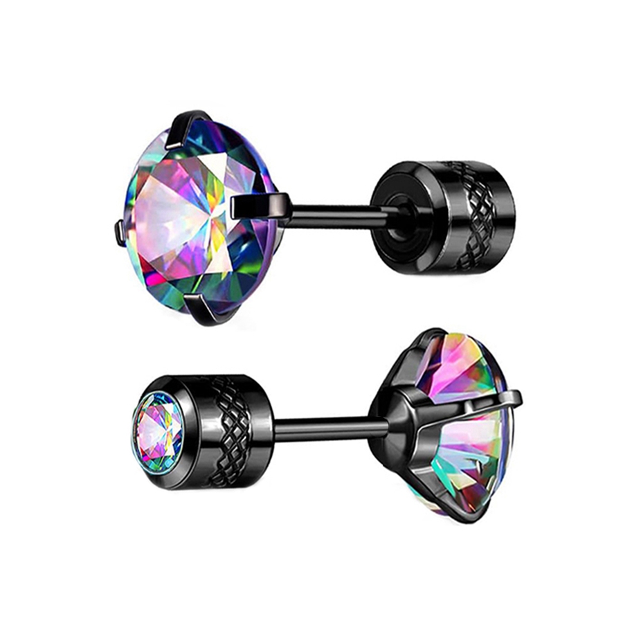 316L Stainless Steel AB Colorful Zircon Diamond Stud Earrings Men Women Not Fade Ear Jewelry Hypoallergenic Tiny CZ Zirconia Screw Back Earring Tragus