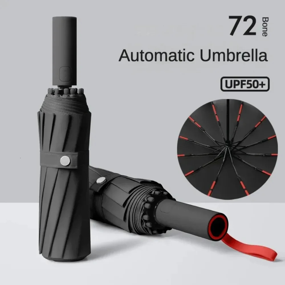 72 bone windproof automatic umbrella reinforced with UV protection dualuse folding durable raincoat 250408