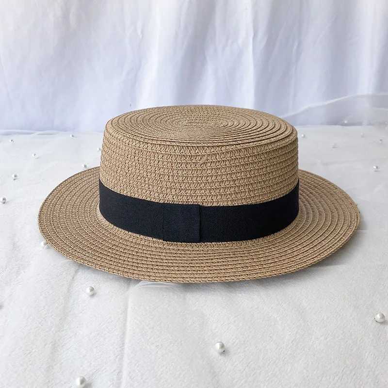 Korean Summer Mens and Wens Top Hats Straw Hats Sunshade Sunscreen Hats Beach Vacation Travel HatC250407