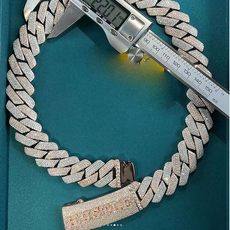 925 Sterling Silver Necklace Chain Moissanite Cuban Link Diamond Chain Diamond Prong Cuban Chain