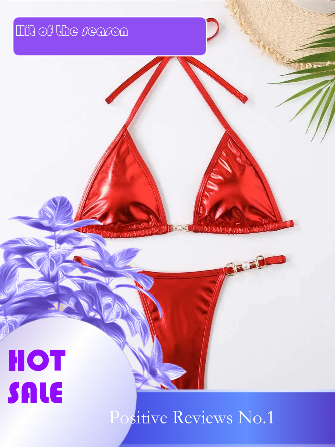 Dongdumaoyi Sexy Micro Bikini Swimsuit Women Brazilian Brozing Solid Red Silver Push Up Pearl Thong Swimwear Bathing Suit Bikinis Set
