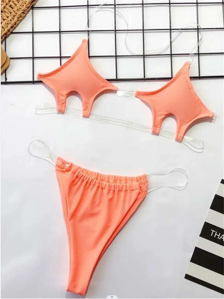 Dongdumaoyi Sexy Micro Bikini Women Pentagram Design Transparent Swimwear Neon Clear Strap See Through Thong Swimsuit Traje De Ba O