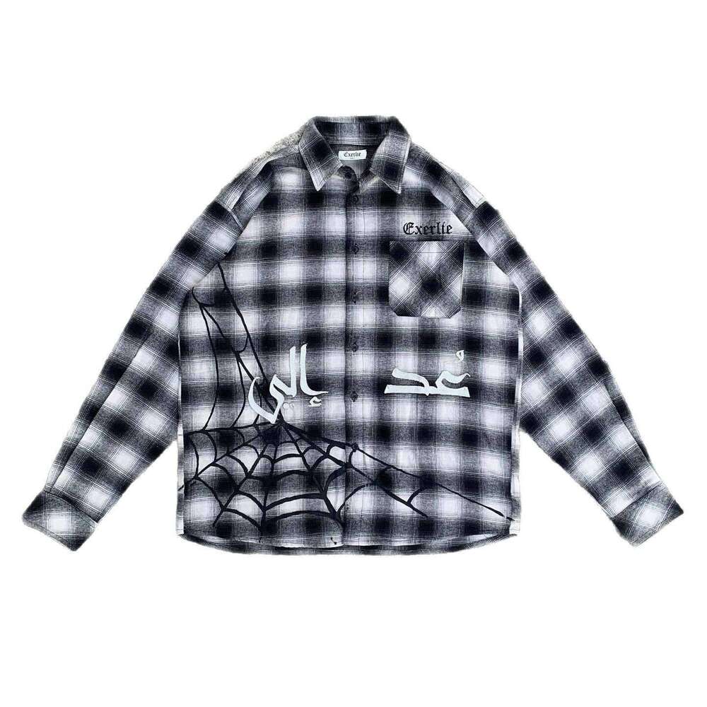 Spring summer American street trend checkered men's and women's loose casual tops