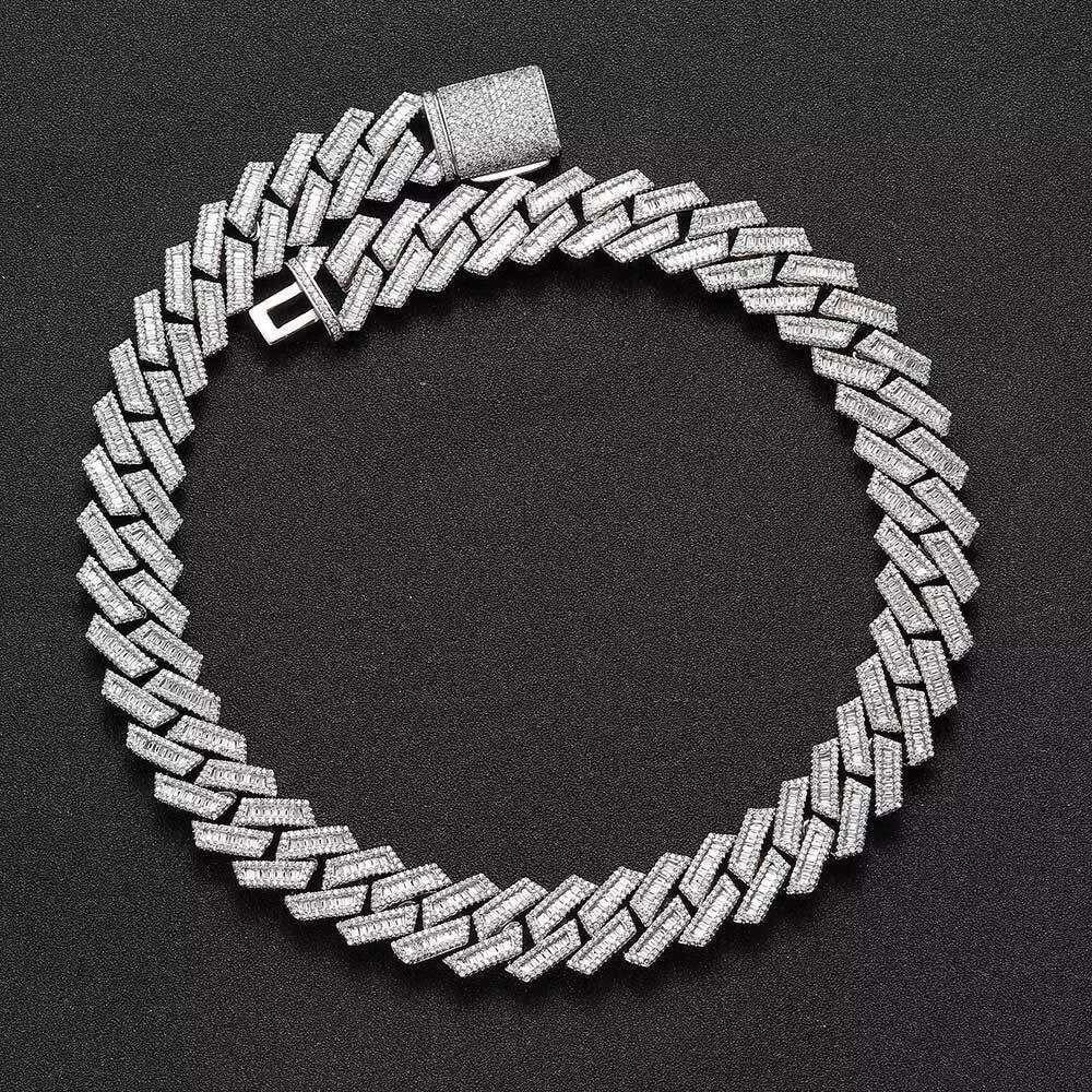 High Quality VVS Moissanite Necklace with Solid 10k White Gold Cuban Link Chain Wholesale Available
