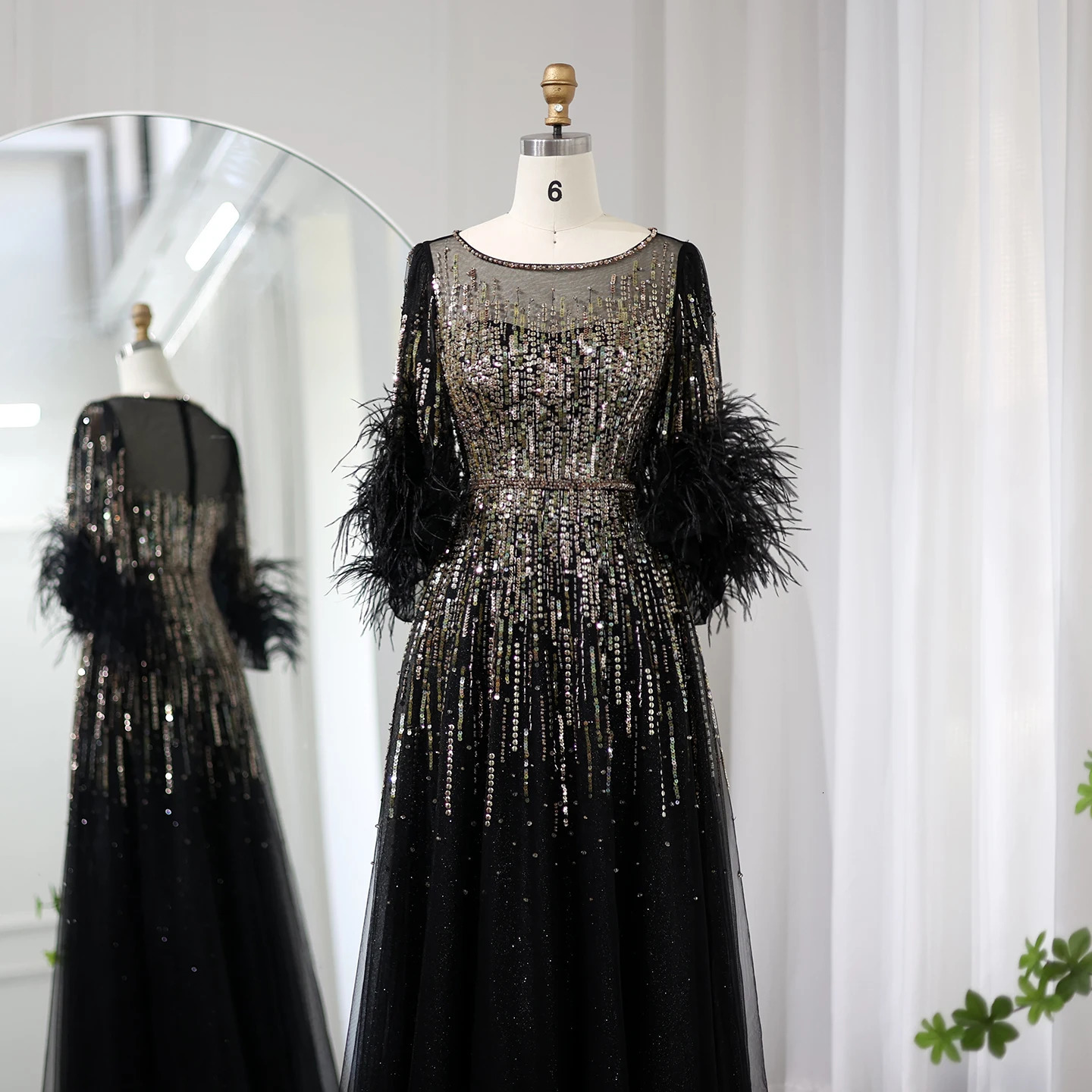 Sharon Said Feather Black Dubai Womens Fuchsia Arab Half Sleeve Wedding Party Dress SS339 Customized 250402