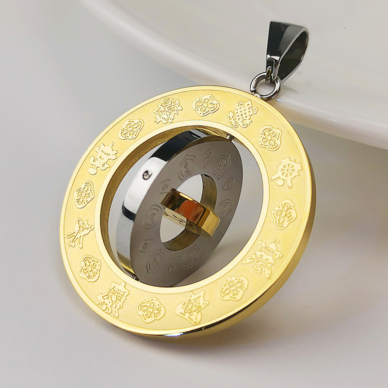 Hot selg Rotating Twee Zodiac Nine Palace Bagua Stainless Steel Buddha Pendant