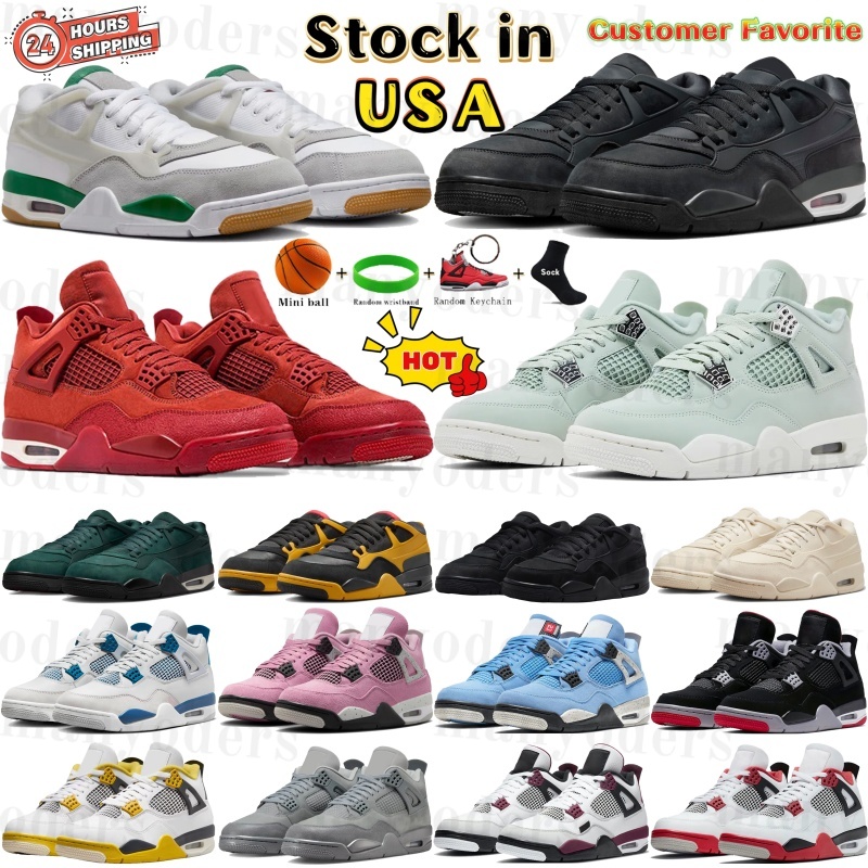 Mens mid basketball shoes 4 bred reimagined red cement Thunder Pine green midnight navy Military Black Frozen Moments womens designer sneakers low sports trainers