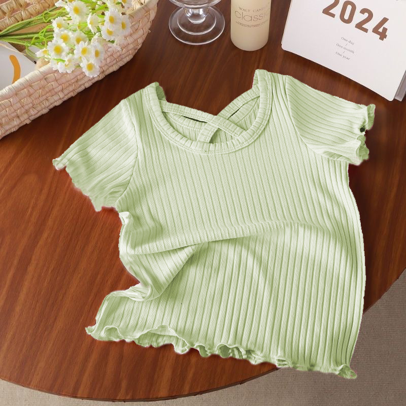 Ddmyshoesvip New Girls Short Sleeved Fashionable Women S Treasure Lotus Leaf Sleeves Korean Version Western Style Ice Silk T Shirt Lace Summer Solid C