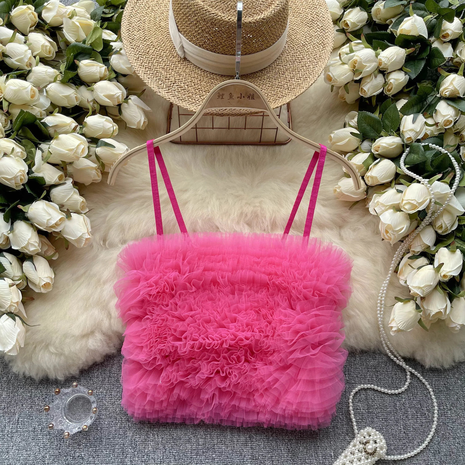 Chic Mesh Floral Off Shoulder Straps Camis Korean Fashion Slim Tank Top Sexy Vacation sweet Crop Top Women Summer Clothing 250407
