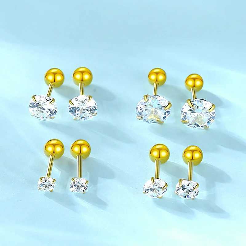 1Pair 925 Sterling Silver Bead Screw Stud Earrings for Women Men Simple 3-6mm Round Cubic Zirconia Ear Body Piercing JewelryC250407
