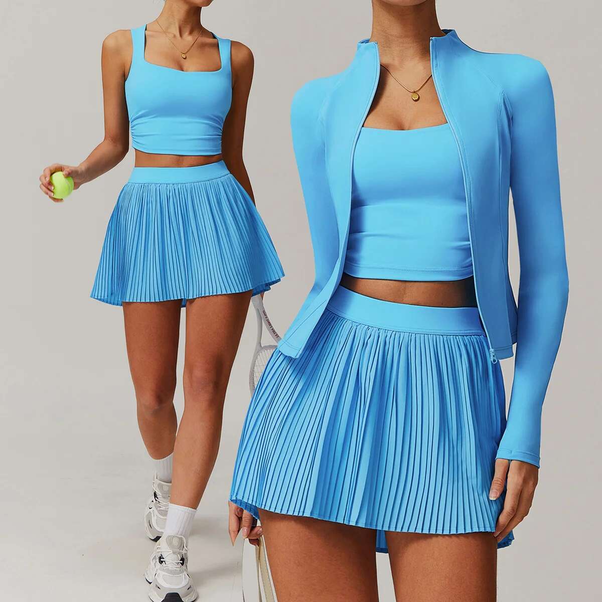 New 1/2/3pcs Yoga Women Outdoor Sports Running Gym Set Tennis Suit Slim Elastic Golf Fiess Pleated Skirt Sunscreen Clothes