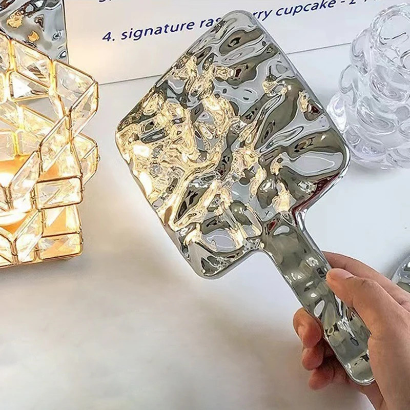 Electroplated Handle Makeup Mirrors Beauty Portable Round Hand Square Hand SML Make Up Mirror 250402