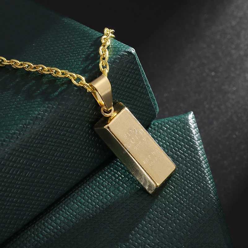 Creative Stainless Steel Gold Color Bar Pendant Necklace Hip Hop Rich Women Men Necklaces Party JewelryC250407