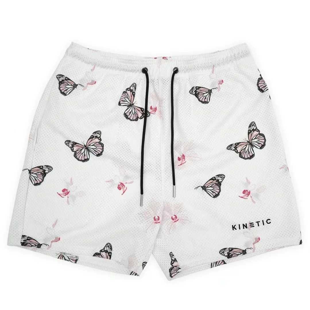 2025 Mesh Breathable Mens Shorts for Fitness Basketball Running Quick drying Shorts Bagged Flame Printed Fashion Summer ShortsXJ250407