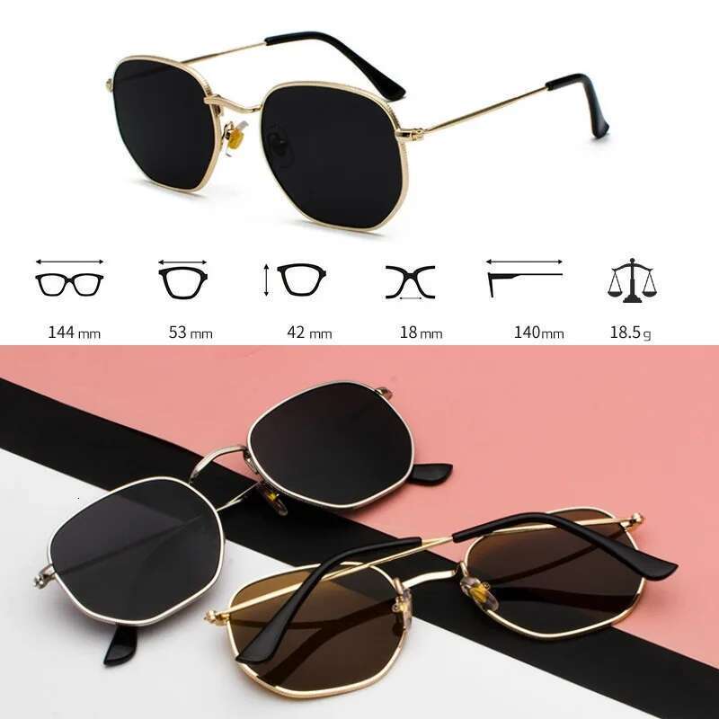 2024 Hexagon Sunglasses Women Brand Designer Sun Men Square Metal Frame Driving Fishing Glasses Goggle Zonnebril Mannen