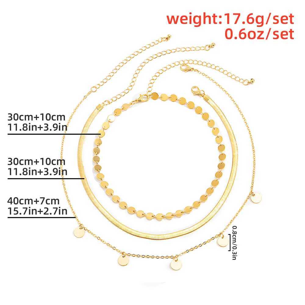 Boho Multilayer Flat Snake Sequin Chain Necklace Women Vintage Gold Color Metal Round Pendant Necklaces Girls Fashion JewelryC250407