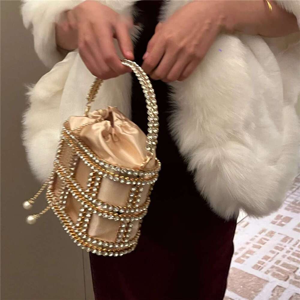 JIOMAY Rhie Clutch Bag Designer Metal Bucket Tote Handbag For Women Ladies Evening Wedding Purse