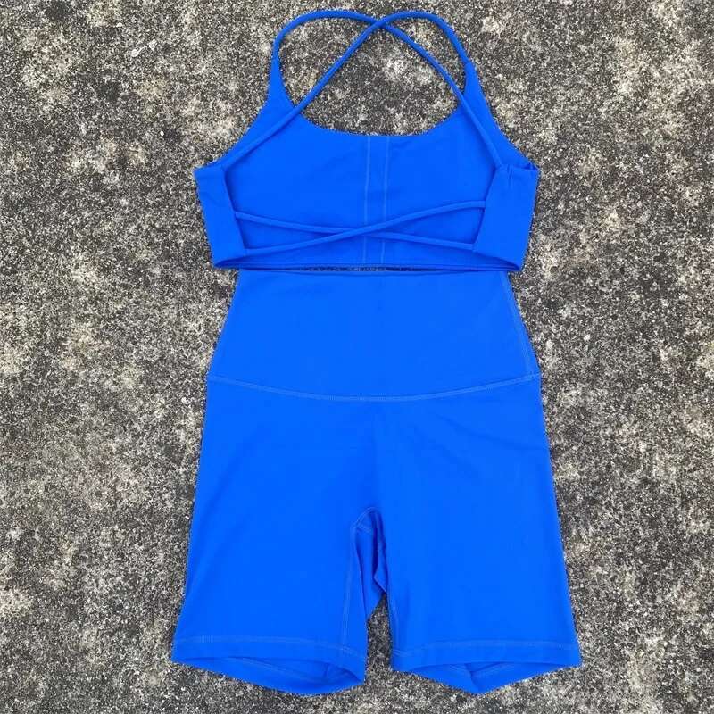 Solid Color Gym Bike Yoga Set Short Legging 2pc +Cross Sport Bra Tracksuit Athletic Women Suit Comprehensive Training Jogging