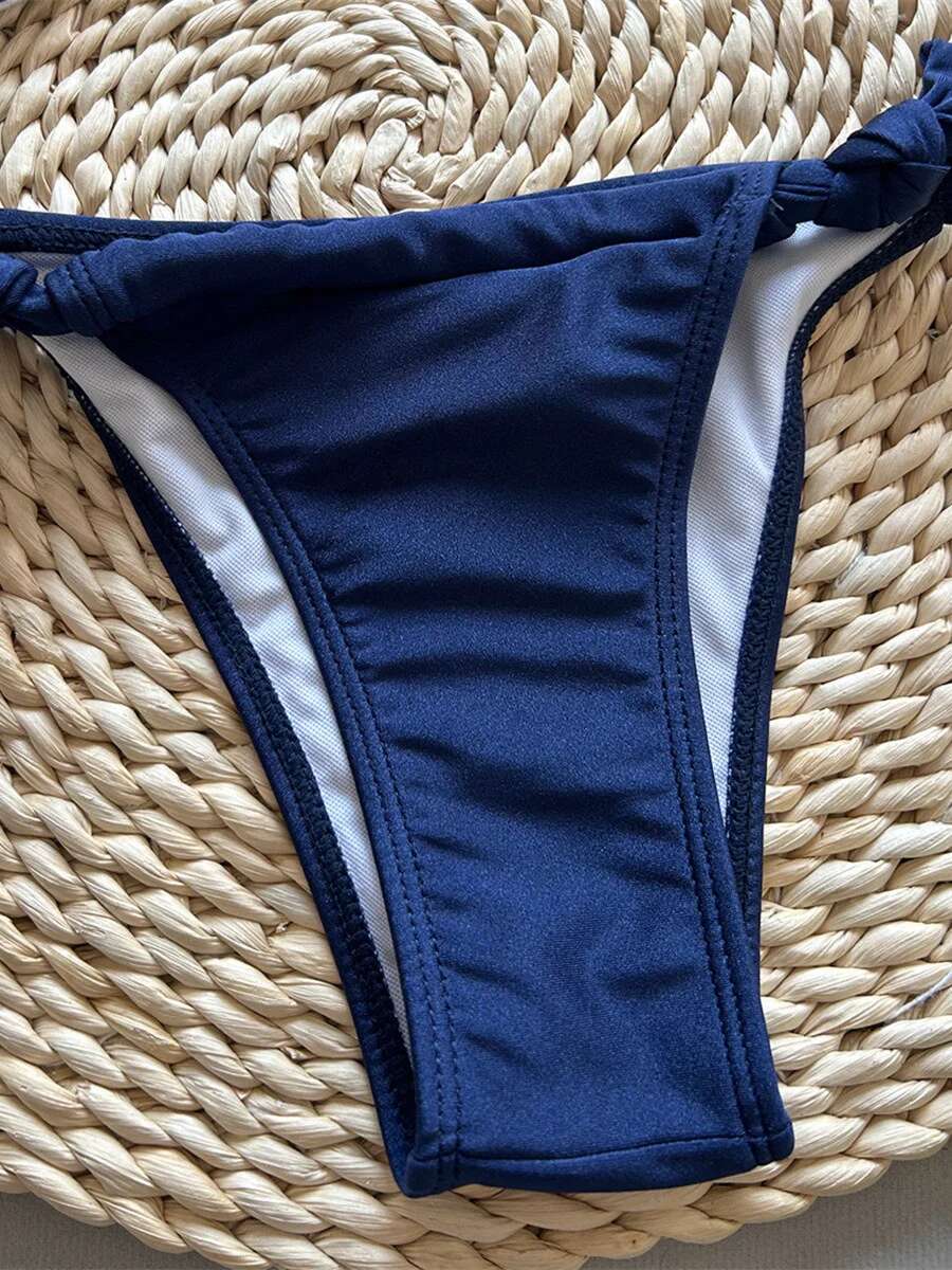 Dongdumaoyi Sexy Underwire Bikini Mujer Women Navy Pleate Push Up Micro Swimsuit Brazilian Beach Bathing Suit Thong Swimwear Biquini