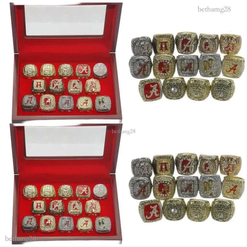 Cluster Rings 14Pcs Alabama Crimson Roll Tide National American Football Championship Ring Set Souvenir Men Fan Gift Wholesale Drop D