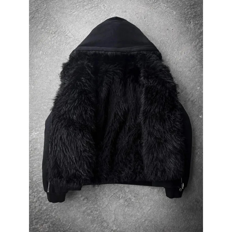 Autumn and Winter Oversized Thickened Warm Black Reversible Faux Fur Parka Coat Men with Hood Zipper Fluffy Jacket Hooded Coat 251105