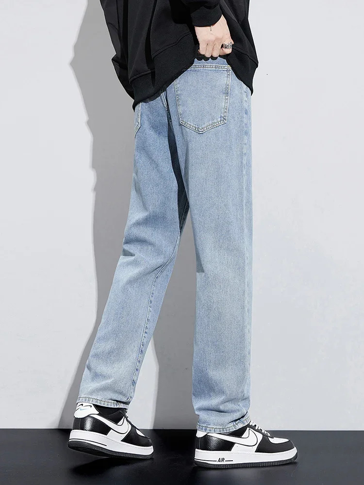 autumn mens bag jeans street fashion wide legs denim Trousers straight and comfortable casual pants 250401