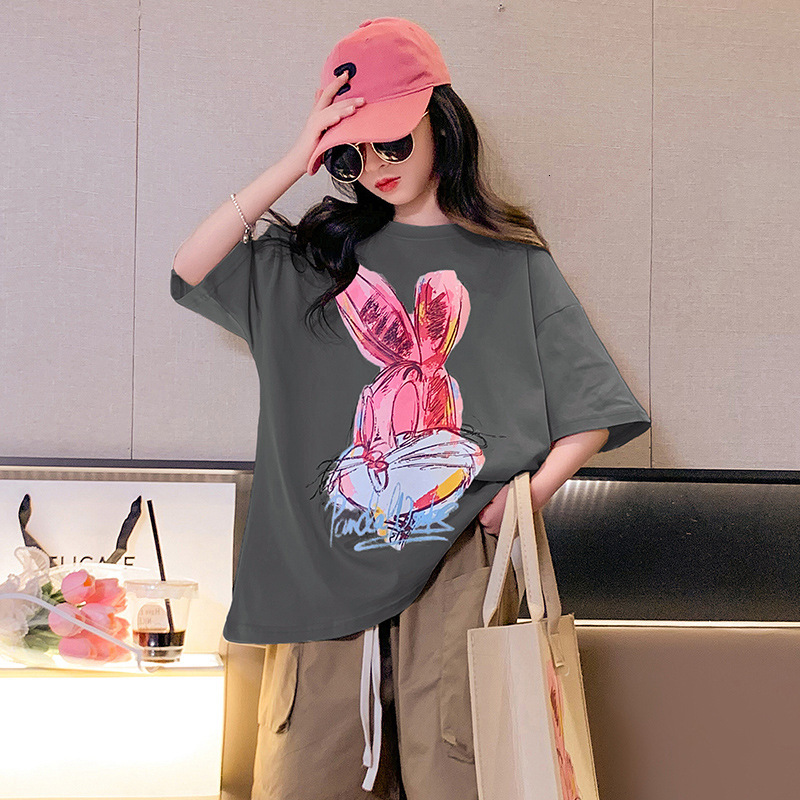 Ddmyshoesvip Girls Short Sleeved Pure Cotton Printed Round Neck Summer Loose New Style Western Style Children S T Shirt Women S Top