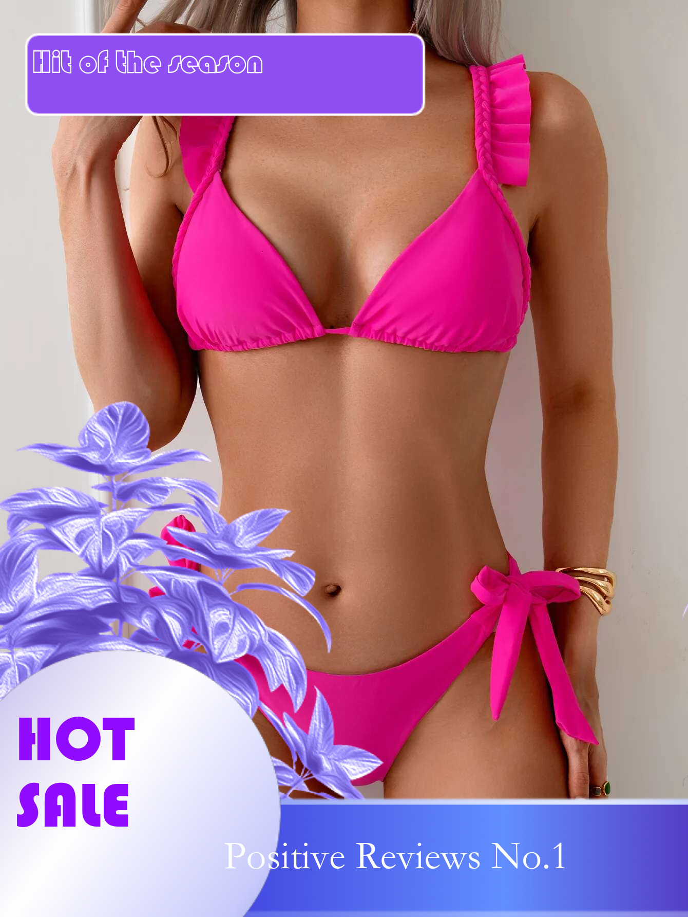 Dongdumaoyi Sexy Hot Pink Bikini Set Women Ruffles Push Up Bra Tie Side Thong Swimsuit Brazilian Summer Bathing Suit Two Piece Swimwear