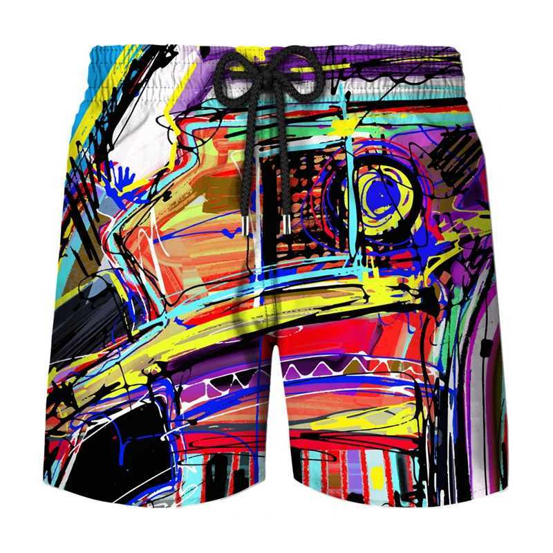 3D Printing Art Graffiti Shorts Mens Street Clothing Personalized Shorts Fashion Casual Colorful Stripe Painting Beach ShortsXJ250407