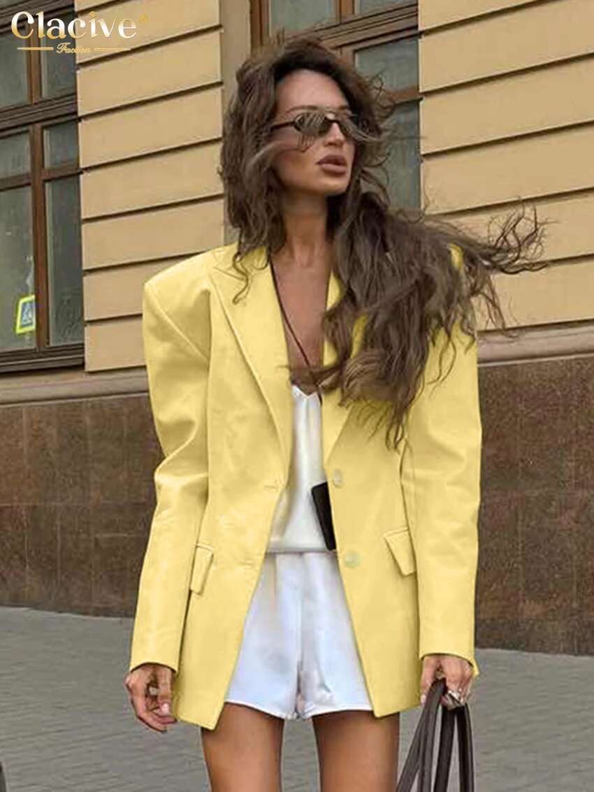Winter Loose Yellow Cotton Office Women's Blazer Fashion Lapel Long Sleeve Blazers Elegant Classic Top Female Clothing