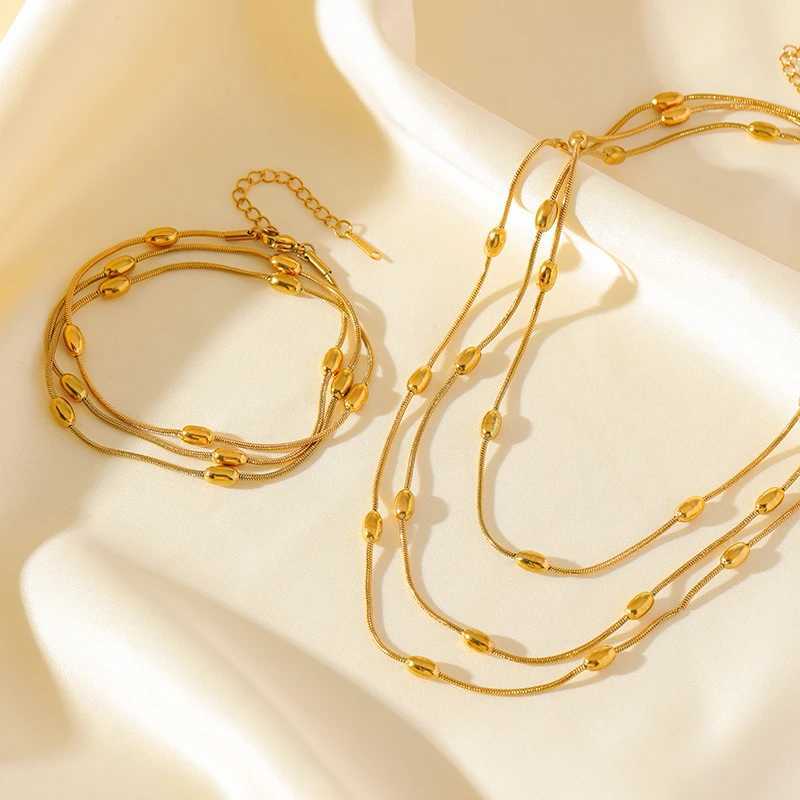 EILIECK New Stainless Steel Metal Multilayer Stacked Chain Necklace for Womens Fashion Waterproof Jewelry Set Y250408