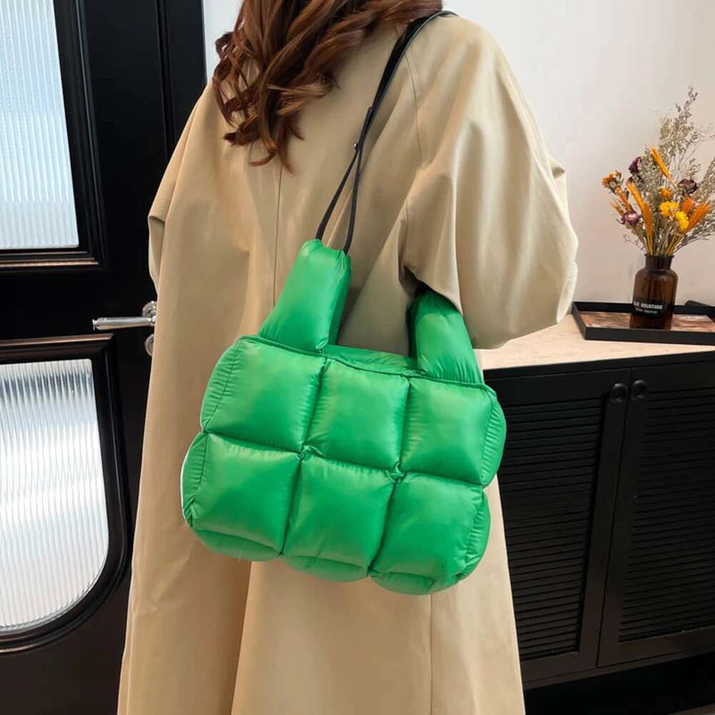 Women Puffer Tote Cotton Padded Shoulder With Inner Pockets Shopper Bag