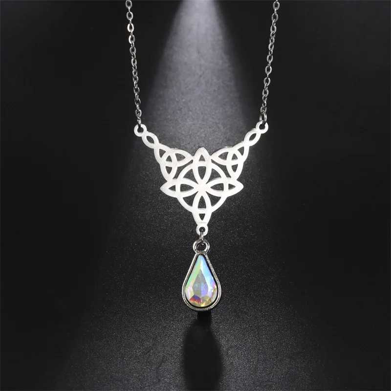 Stainless Steel Necklace Witch Knot Crystal Pendant Choker Neck Chain Necklace for Women Couple Jewelry Friends Wedding GiftsC250407