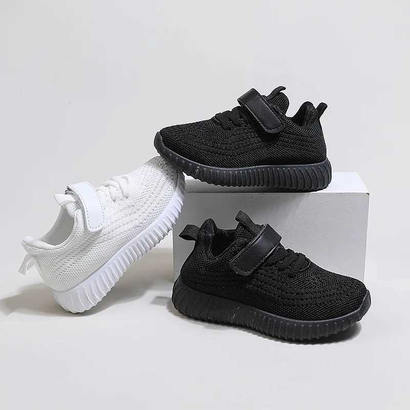 Childrens breathable simple boys sports shoes solid color black beige school shoes suitable for girls hook and loop childrens shoes W250407
