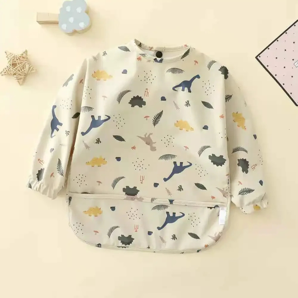 Kids Bibs Cartoon Animal Print Waterproof Bib Baby Food Bib Baby Rice Pocket Accesorios Bebe Long Sleeve Apron 250408