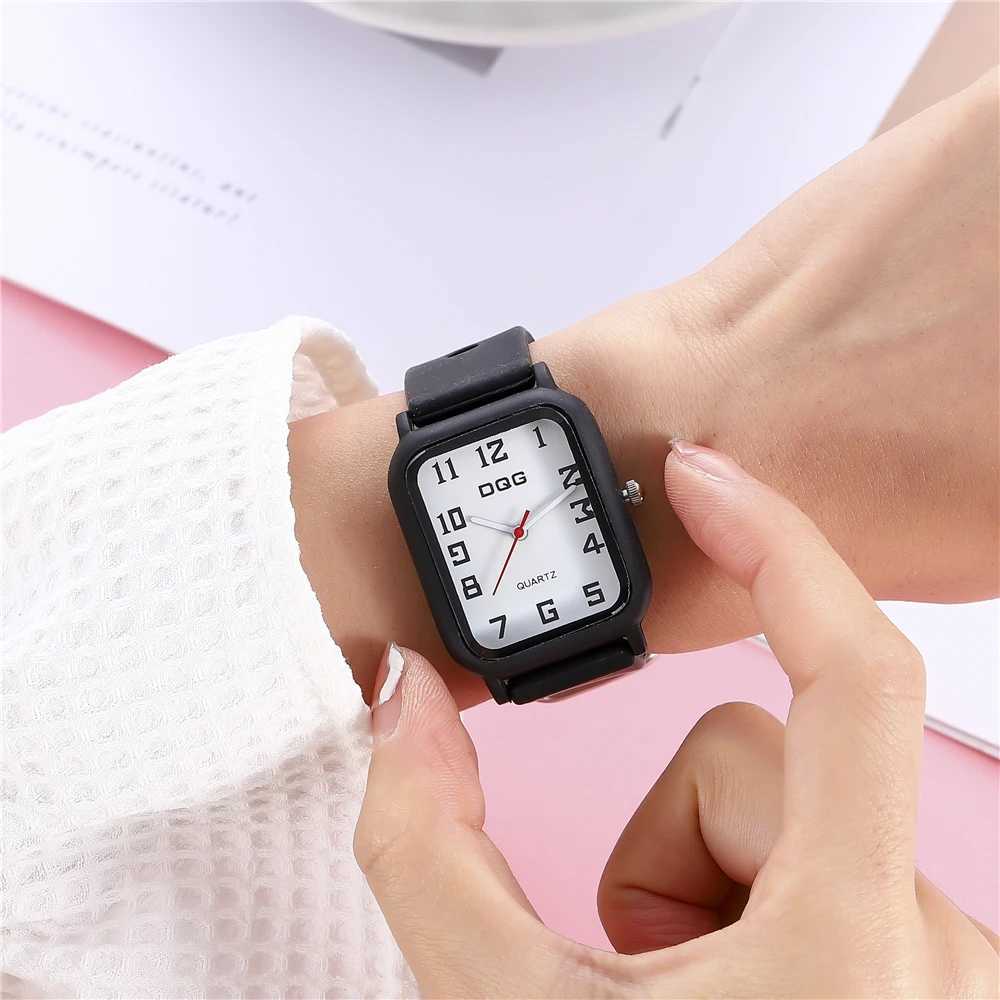 Fashion Sports Womens DQG Brand Watch Simple Rectangular Number Womens Quartz Watch Casual Silicone Strap Dress Gift Watch Y250407