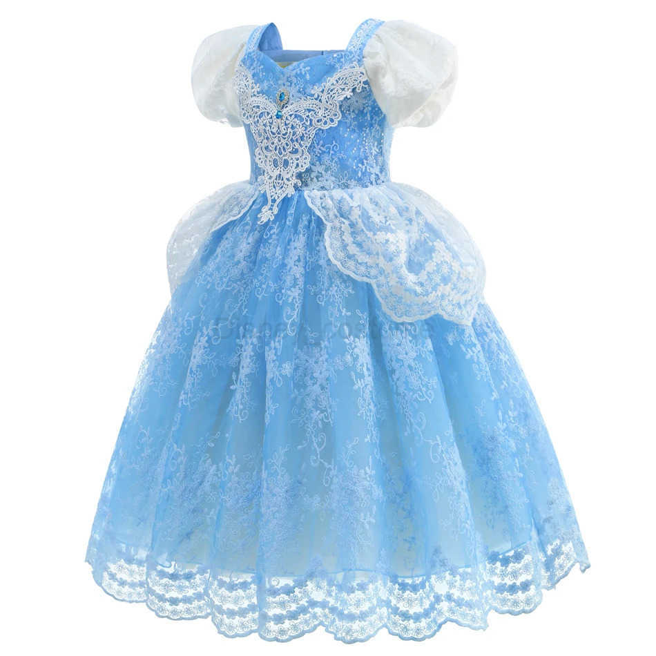 Disney Cinderella Deluxe Princess Ball Dress for Girls Blue Elegant Mesh Dress for Childrens Birthday Carnival Party Dress for Girls Fashion Dress X25