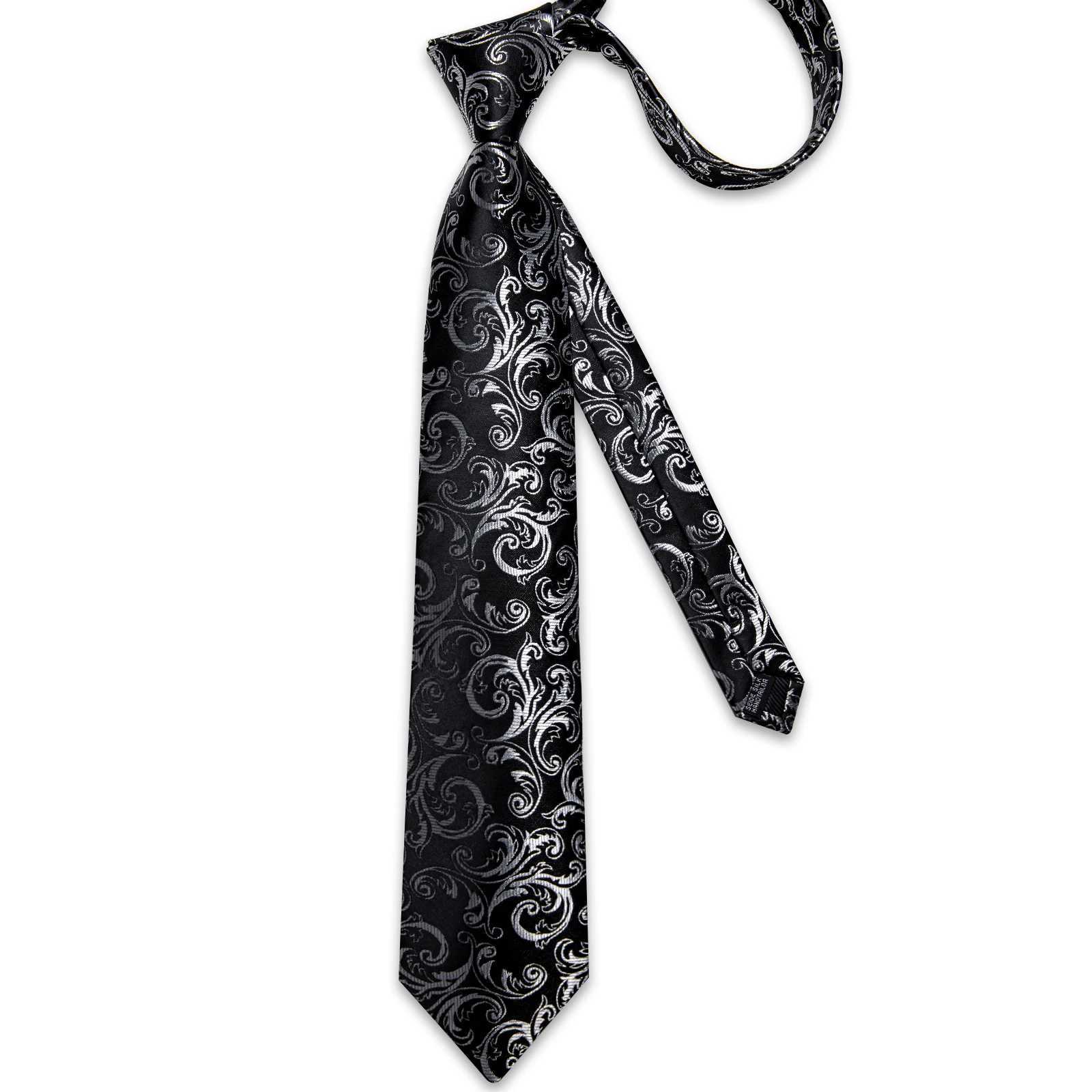 Mens Black Ties Handkerchief Cufflinks Business Formal Floral Striped Solid 8cm Necktie Gift for Husband Wedding Accessories X250407