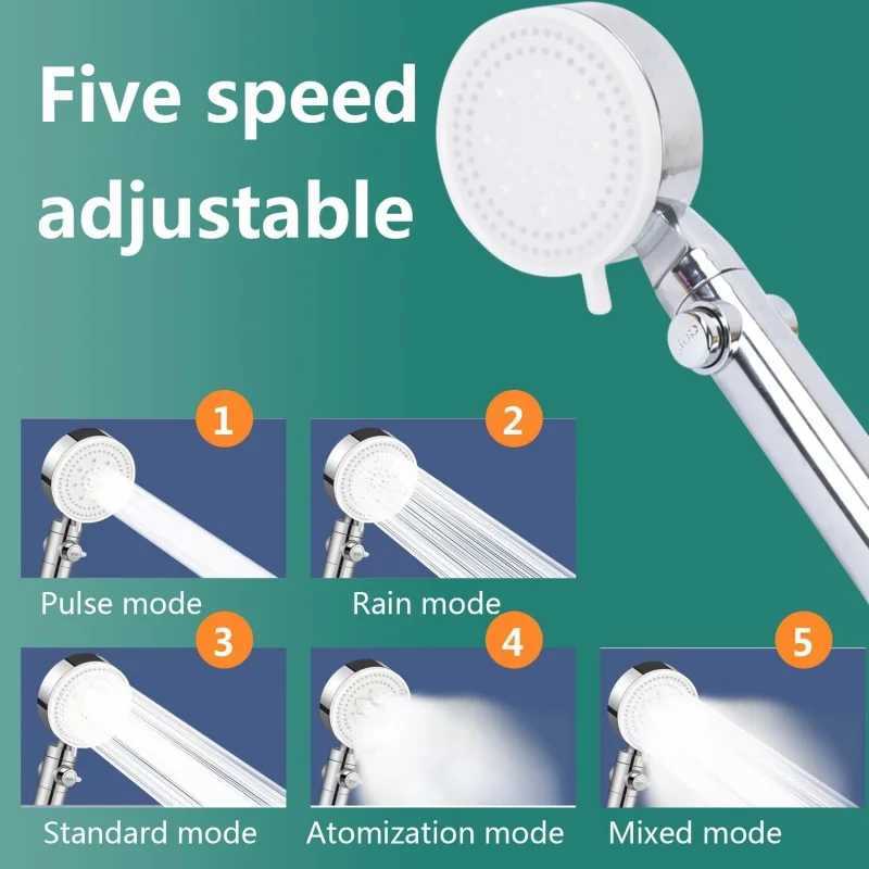 3 pieces/set adjustable silver/black shower high-pressure water-saving shower with 5 modes+wall mounted bracket+1.5M hose Y250407