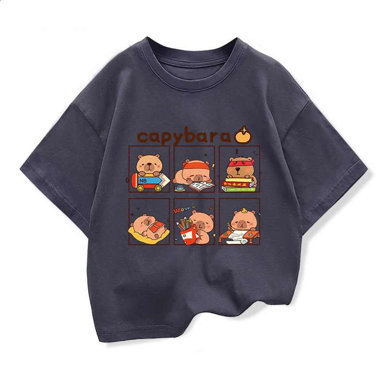 Children Short Sleeved Tees tshirt Cute Capibara Kids Cotton O-neck Casual Tops Loose T-shirt For Summer Teen Boys Clothes 250408