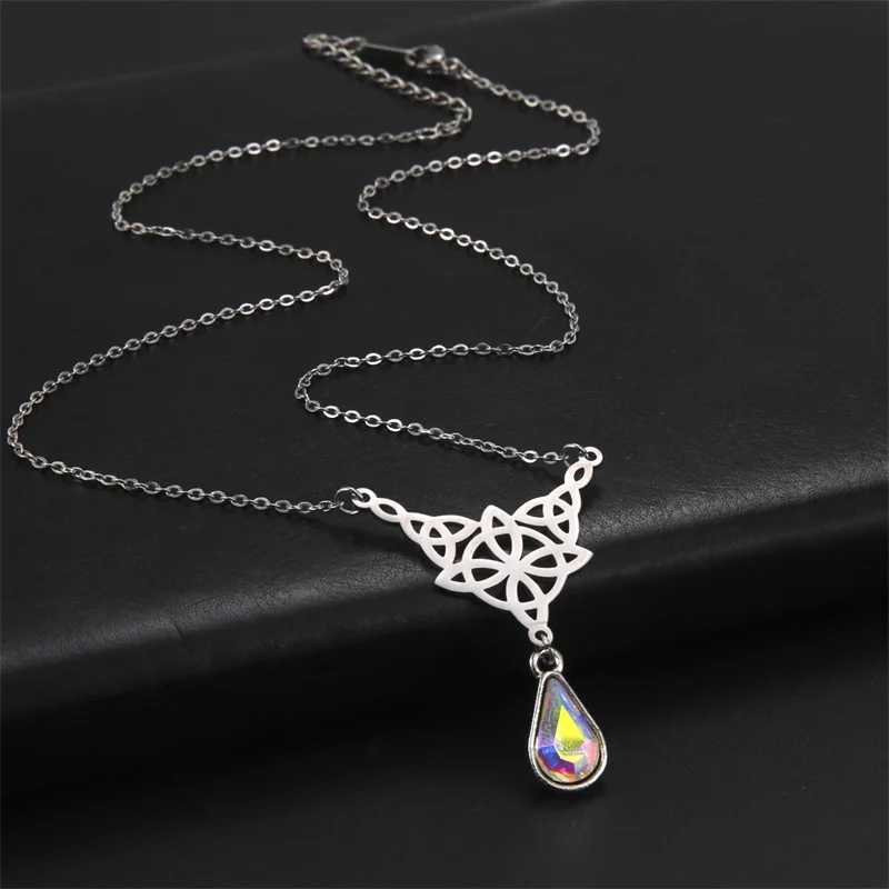 Stainless Steel Necklace Witch Knot Crystal Pendant Choker Neck Chain Necklace for Women Couple Jewelry Friends Wedding GiftsC250407