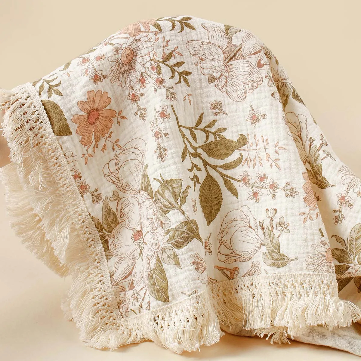 Cotton Breathable Flowers Print Baby Tassels Swaddle Blanket Summer Air Condition Cover Blanket For Kids Stoller Cover Blanket 250408