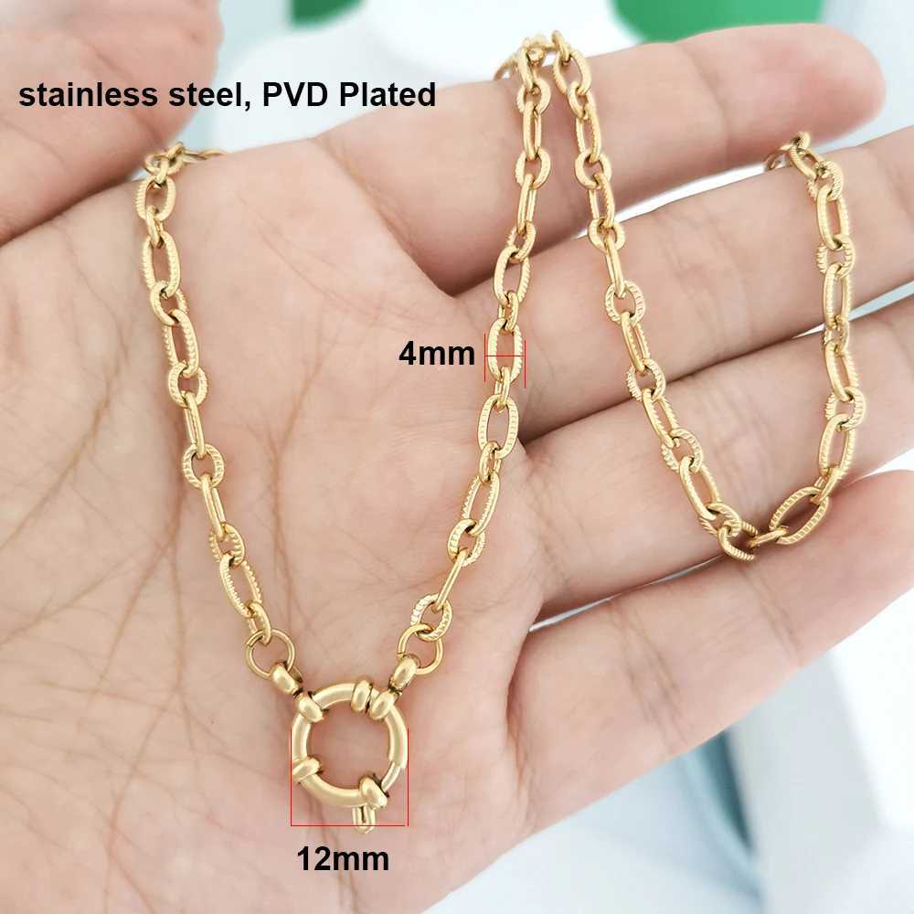 QMHJE Spring Sailor Clasp Necklace Women Men Choker Stainless Steel Geometric Paperclip Link Chain Rolo PVD Gold Color WholesaleC250407