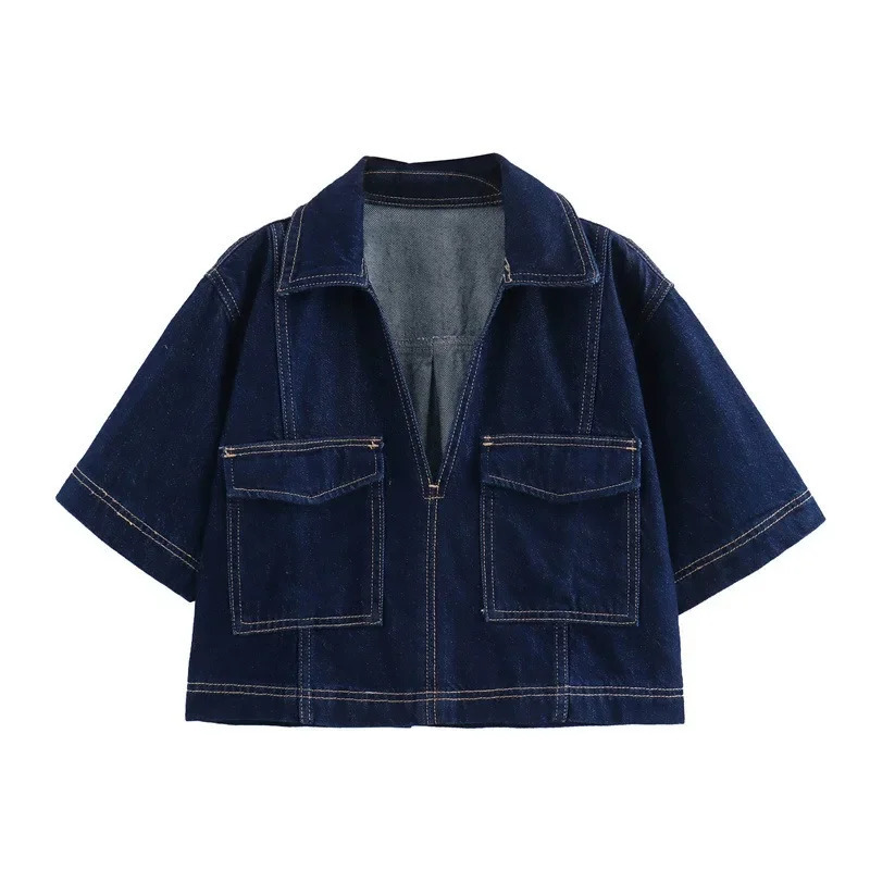 25 Summer Womens Short Denim Shirt Fashion Double breasted Denim Skirt and Pants Set European and American Womens Clothing 250408